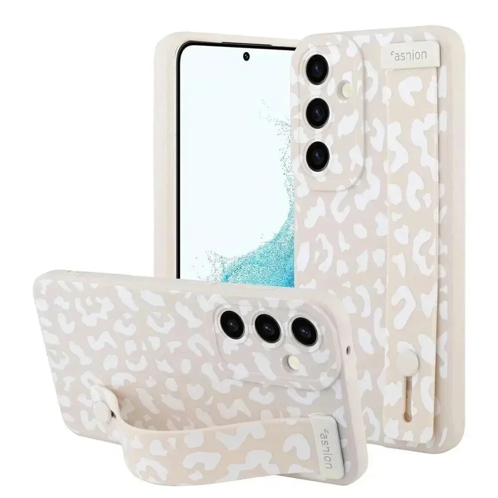 OOK White Leopard Shockproof Wrist Strap Case For Samsung Galaxy S22 Plus 6.6 In